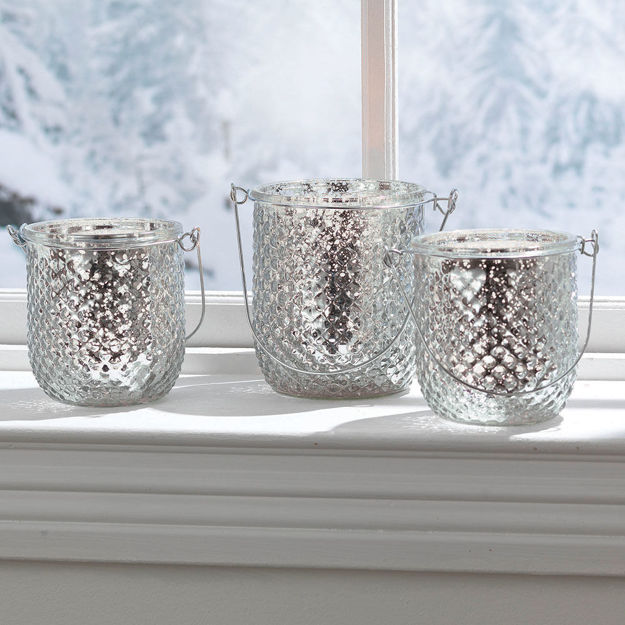 Picture of Festive Tealight Holder Set, Silver