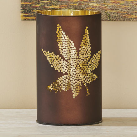 Picture of Maple Leaf LED Cylinder, Brown