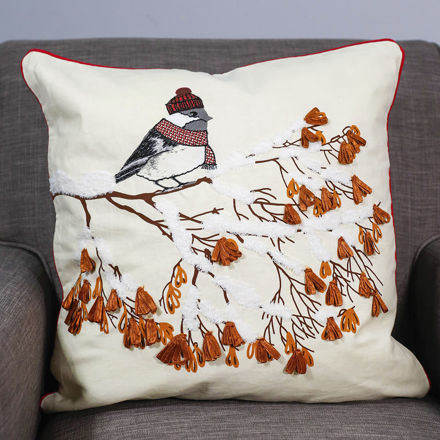 Picture of Bird on Snowy Branch Pillow Cover
